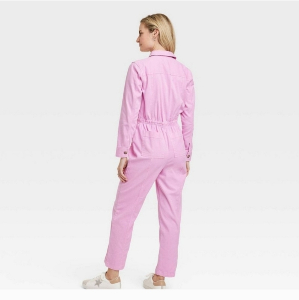 Universal Thread Women's Long Sleeve Button Down Coveralls Jumpsuits Pink - Picture 3 of 8